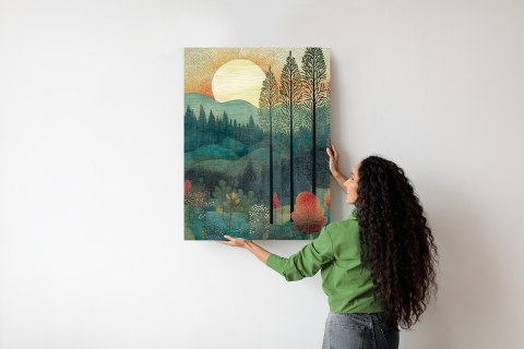 Plakat Słońce Nad Leśnym Krajobrazem Abstrakcja