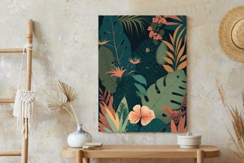 Plakat Tropikalne Kwiaty I Liście W Dżungli