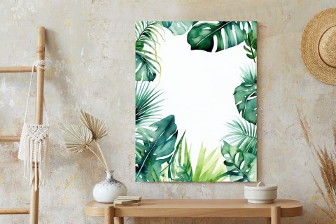 Plakat Zielone Liście Malowane Akwarelą Na Białym Tle