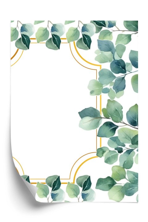 Plakat Zielone Liście W Złotej Ramie