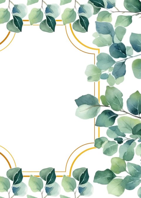 Plakat Zielone Liście W Złotej Ramie