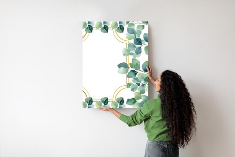 Plakat Zielone Liście W Złotej Ramie