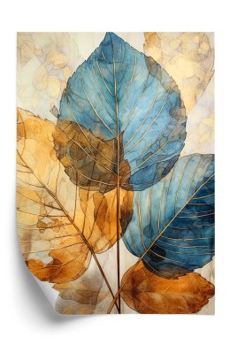 Plakat Złote I Niebieskie Liście Akwarela