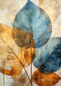 Plakat Złote I Niebieskie Liście Akwarela