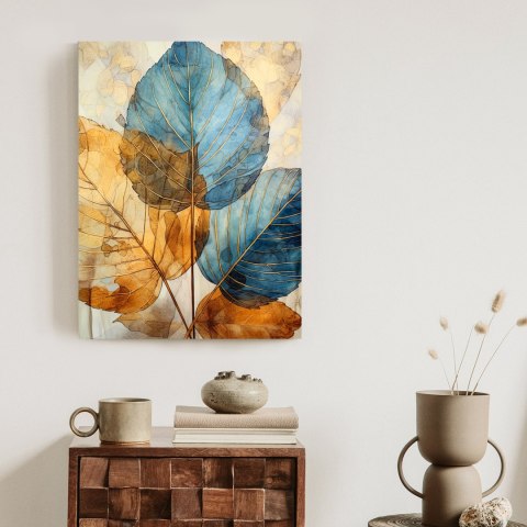 Plakat Złote I Niebieskie Liście Akwarela