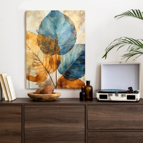 Plakat Złote I Niebieskie Liście Akwarela