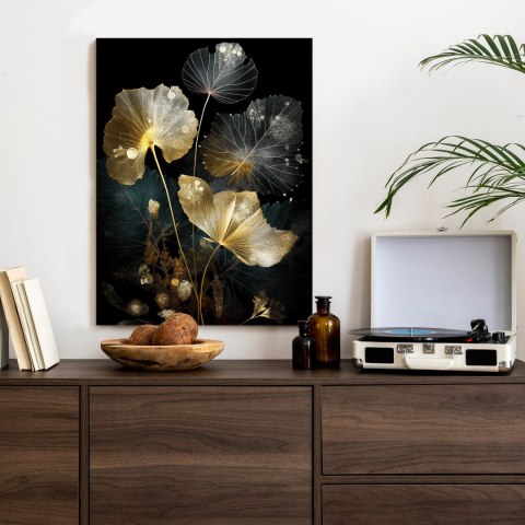 Plakat Złote Liście I Nasiona Na Ciemnym Tle