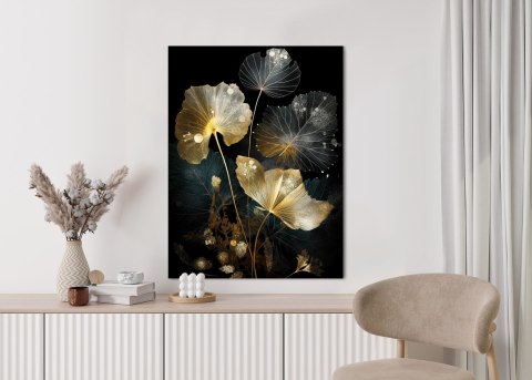 Plakat Złote Liście I Nasiona Na Ciemnym Tle