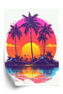 Plakat Bezludna Wyspa Palmy I Zachodzące Słońce