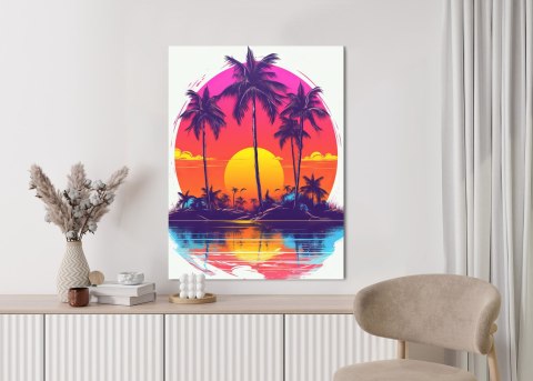 Plakat Bezludna Wyspa Palmy I Zachodzące Słońce