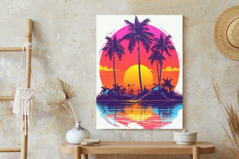 Plakat Bezludna Wyspa Palmy I Zachodzące Słońce