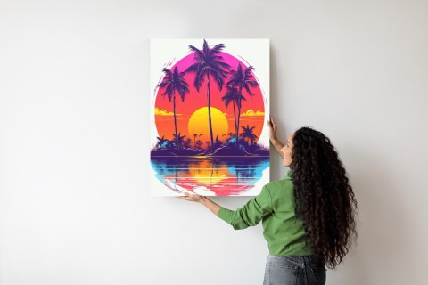 Plakat Bezludna Wyspa Palmy I Zachodzące Słońce