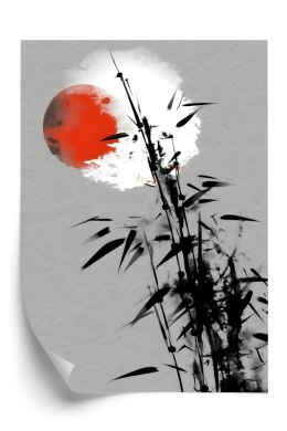 Plakat Czarny Bambus I Czerwone Słońce