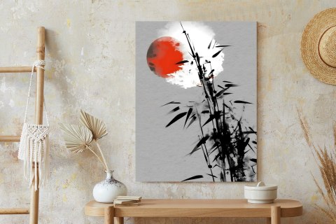 Plakat Czarny Bambus I Czerwone Słońce