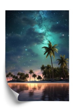 Plakat Gwiaździsta Plaża Na Tropikalnej Wyspie Z Palmami