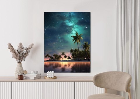 Plakat Gwiaździsta Plaża Na Tropikalnej Wyspie Z Palmami
