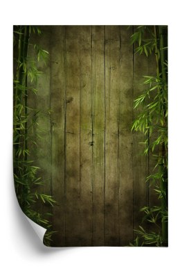 Plakat Liście Bambusa Na Ciemnym Drewnianym Płocie