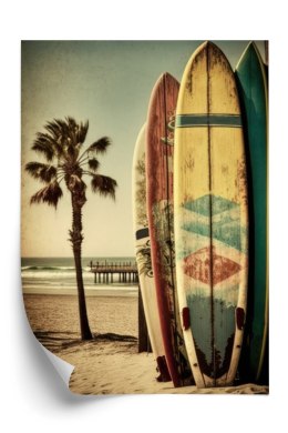 Plakat Plama I Deski Surfingowe W Tonach Vintage