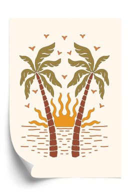 Plakat Rerto Palmy I Zachodzące Słońce