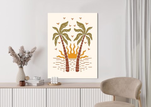 Plakat Rerto Palmy I Zachodzące Słońce