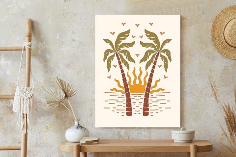 Plakat Rerto Palmy I Zachodzące Słońce