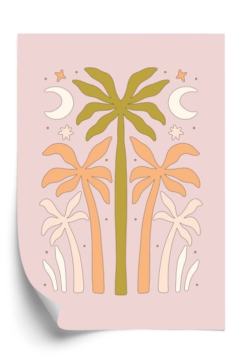 Plakat Retro Palmy I Księżyce