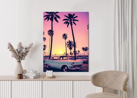 Plakat Samochód Retro Na Tle Wysokich Palm