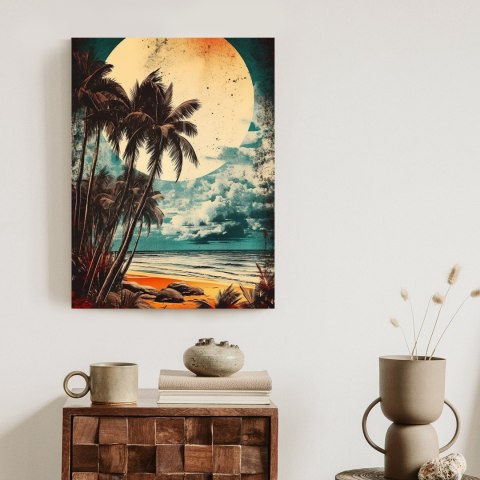 Plakat Tropikalna Plaża Słońce I Palmy Vintage
