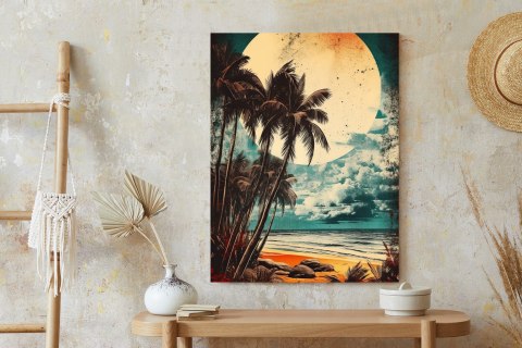 Plakat Tropikalna Plaża Słońce I Palmy Vintage