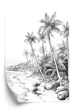 Plakat Tropikalna Plaża Z Palmami I Piaszczystym Wybrzeżem Morskim