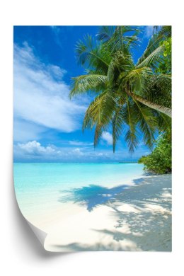 Plakat Tropikalna Wyspa Malediwy Z Białą Piaszczystą Plażą I Morzem