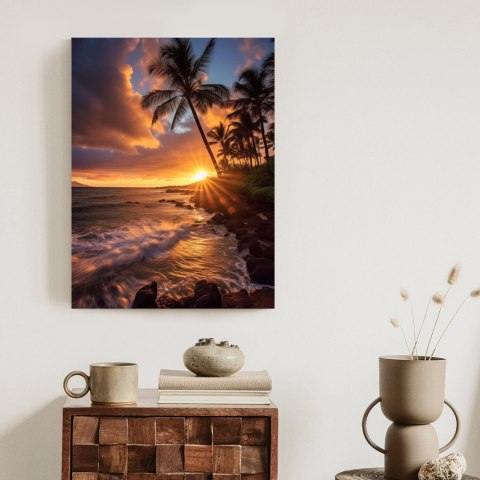 Plakat Tropikalna Wyspa Z Palmami I Zachód Słońca