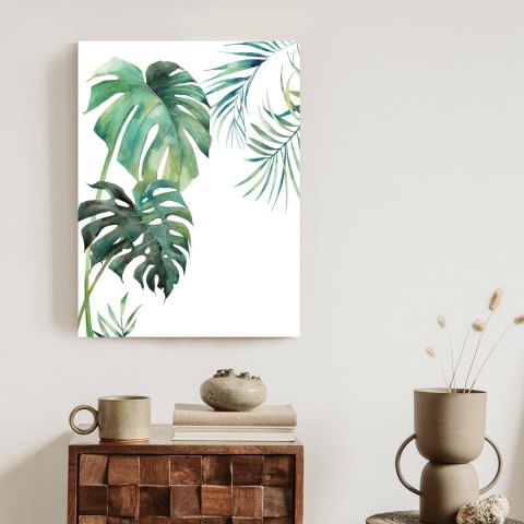 Plakat Tropikalny Wzór Z Liśćmi Palmy I Monstery Akwarela