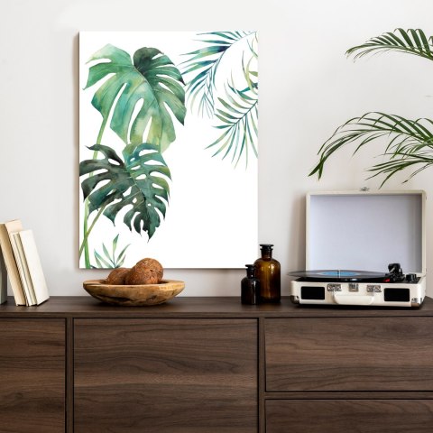 Plakat Tropikalny Wzór Z Liśćmi Palmy I Monstery Akwarela