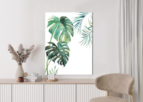 Plakat Tropikalny Wzór Z Liśćmi Palmy I Monstery Akwarela