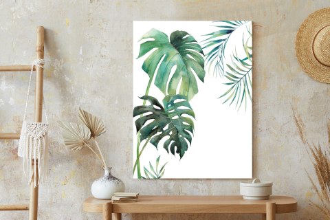 Plakat Tropikalny Wzór Z Liśćmi Palmy I Monstery Akwarela