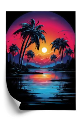 Plakat Tropikalny Zachód Słońca I Palmy