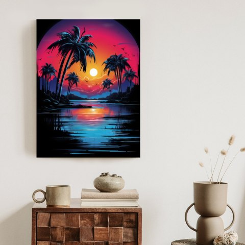 Plakat Tropikalny Zachód Słońca I Palmy