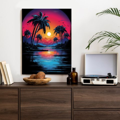 Plakat Tropikalny Zachód Słońca I Palmy