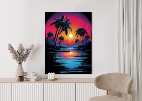 Plakat Tropikalny Zachód Słońca I Palmy