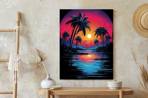 Plakat Tropikalny Zachód Słońca I Palmy