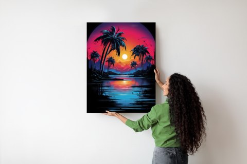 Plakat Tropikalny Zachód Słońca I Palmy