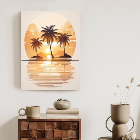 Plakat Zachód Słońca I Trzy Palmy