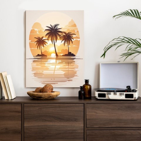 Plakat Zachód Słońca I Trzy Palmy