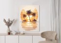 Plakat Zachód Słońca I Trzy Palmy