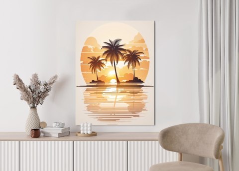 Plakat Zachód Słońca I Trzy Palmy