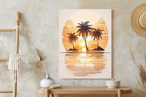 Plakat Zachód Słońca I Trzy Palmy
