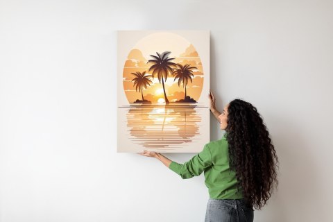 Plakat Zachód Słońca I Trzy Palmy