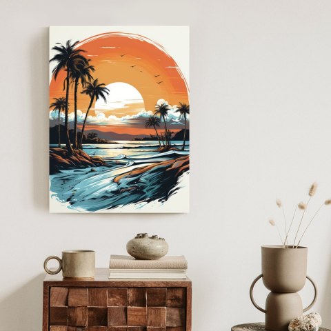 Plakat Zachód Słońca Z Palmami I Morzem