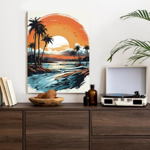 Plakat Zachód Słońca Z Palmami I Morzem